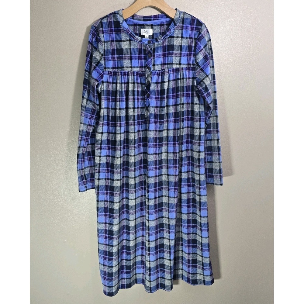 Granny Core Nightgown Aria Womens Long Fleece With Pockets Size S (4-6) Plaid
